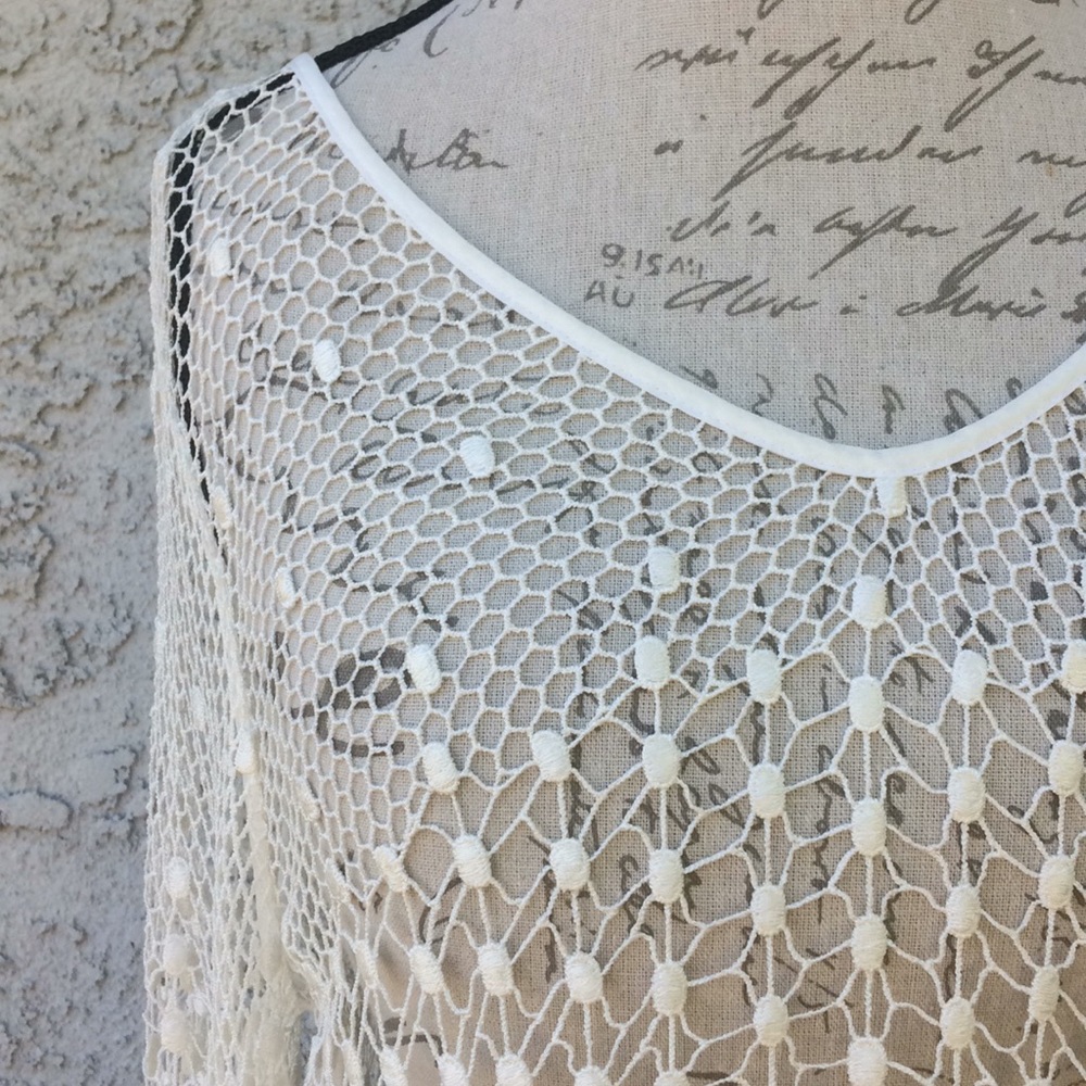 Free People Sheer White Ivory Crochet Knit Mermaid Top Overlay Blouse - Picture 2 of 9